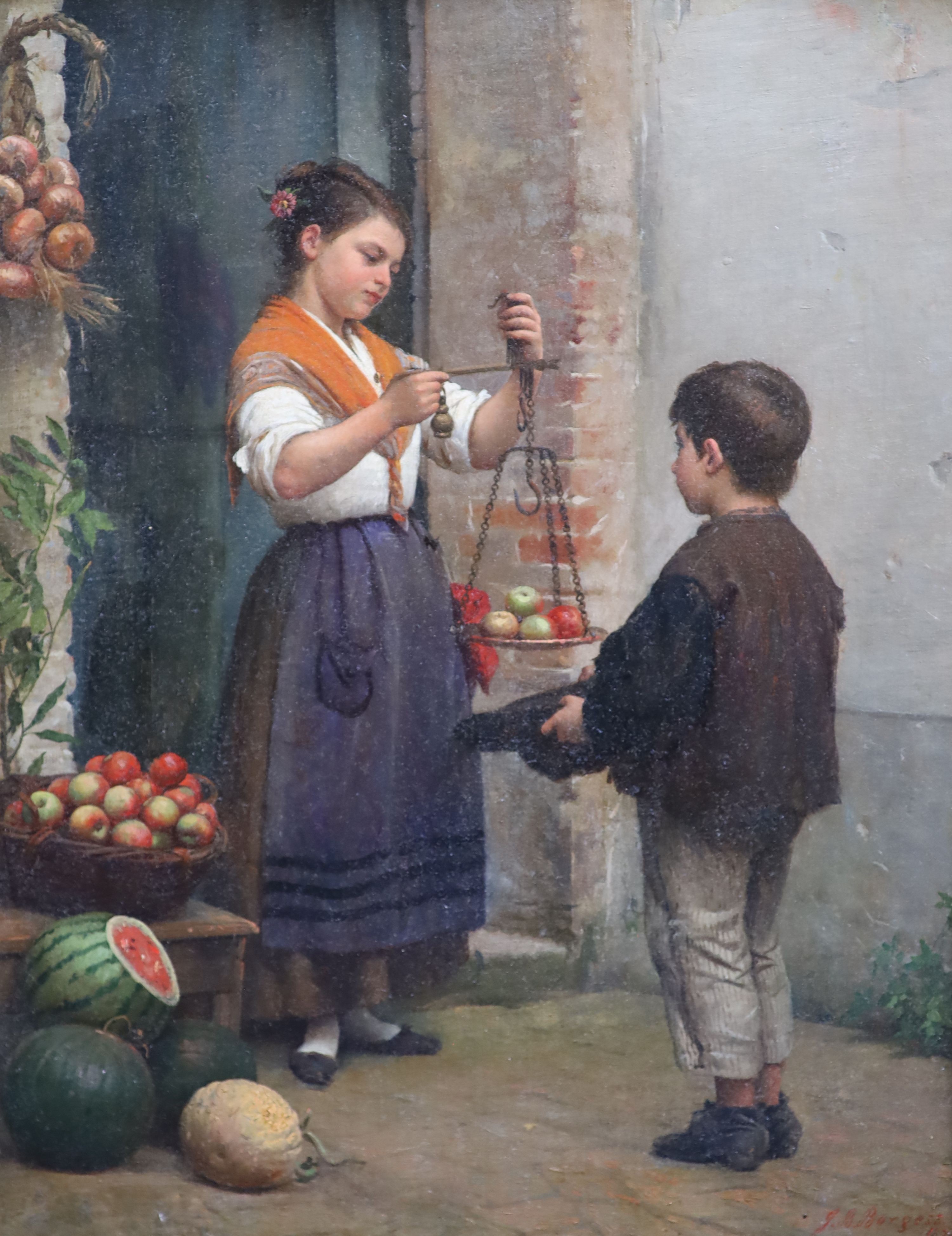 John Bagnold Burgess (1830-1897), The Fruit Seller, Oil on canvas, 40 x 30cm.